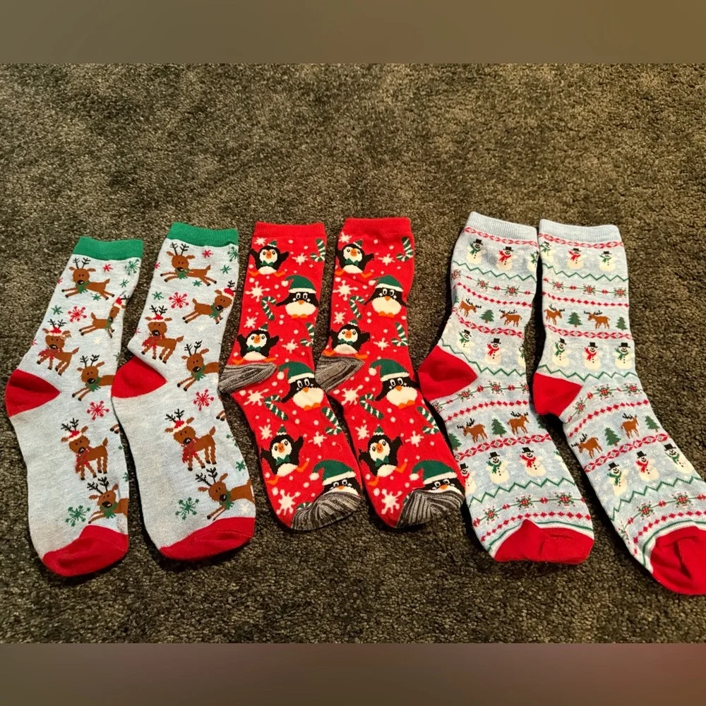 Holiday Socks Set of 3 - snowmen, penguins, reindeer